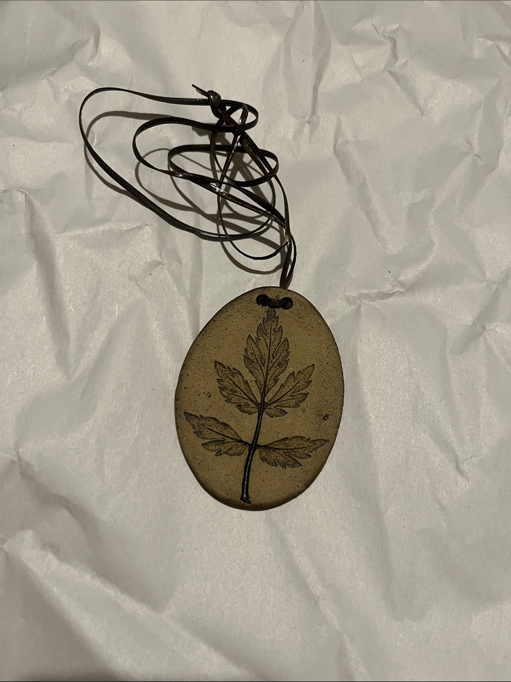 Botanical Leaf Pendant Necklace in Olive Brown